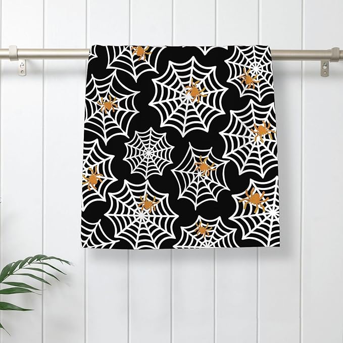 Halloween Kitchen Towels 16x24 Inch Black Orange Golden Spider Webs Decor Dish Towels Fall Autumn Holiday Decoration Hand Towel Absorbent Dish Cloths for Home Kitchen Dining Set of 2