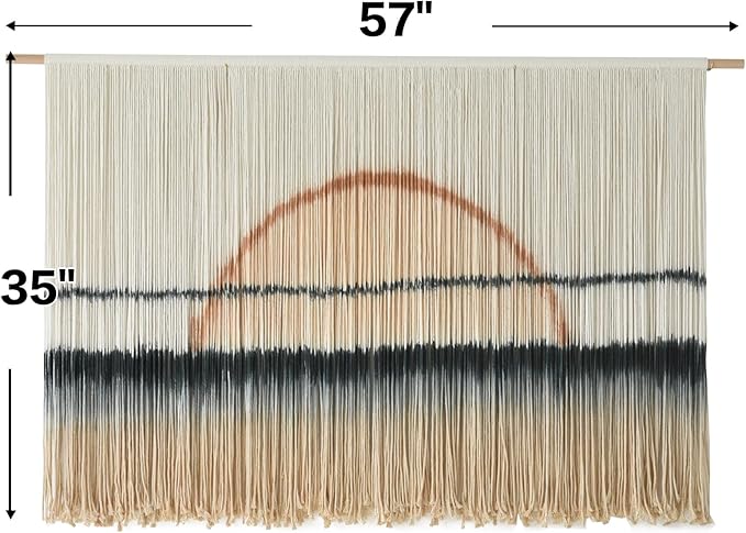 Jakalin Macrame Wall Hanging Large Sunset Dip Dye Boho Tapestry Handmade Woven Cotton Wall Art for Bedroom, Living Room, Above Bed Neutral Modern Minimalist Decor 57" Wx35 L