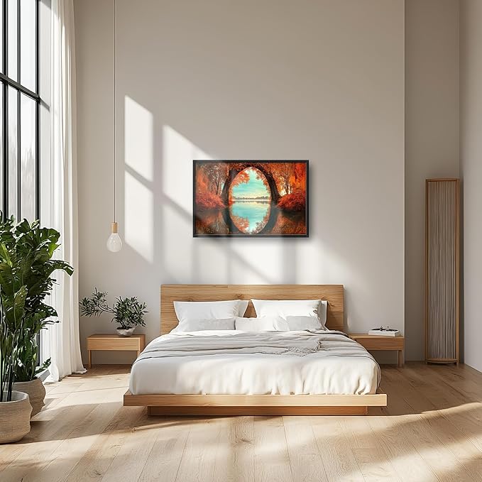 Olivine Autumn Wall Art, Tree Pictures Wall Decor, Autumn Forest Painting, Nature Landscape Canvas Prints, Framed Artwork for Bathroom Bedroom Living Room Office Home Decoration 36"x24"