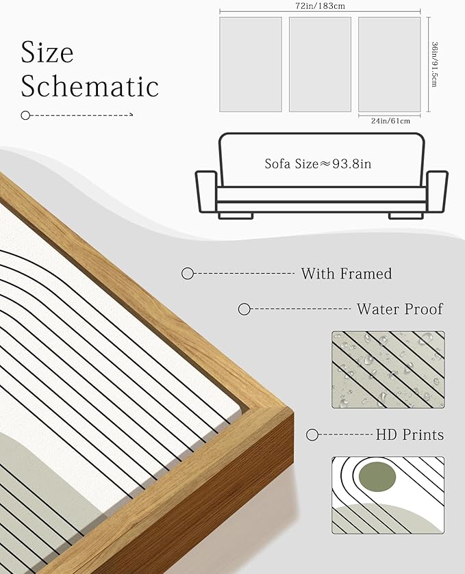 KUVIOKE Boho Green Sage Neutral Wall Art Framed Bohemain Botanical Geometric Modern Wall Prints Decor Ready to Hang 24x36in (Natural Framed)