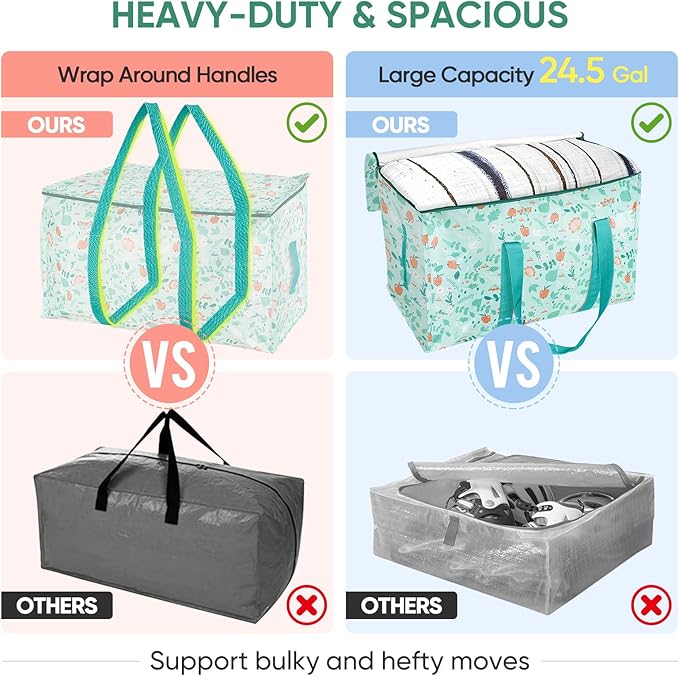 BALEINE 8-Pack Oversized Moving Bags with Reinforced Handles, Heavy-Duty Storage Tote for Clothes, Moving Supplies (Spring Stroll, 8-Pack)