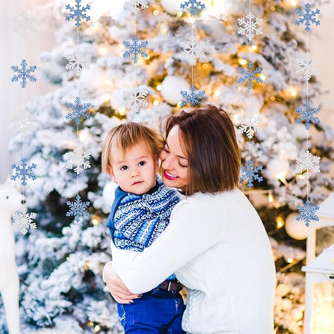 Snowflake-Snow Blue-Silver Christmas Party-Decorations Garland - 6pcs Winter Wonderland Girl Frozen Birthday Hanging Decoration Streamers Banner, Snow White New Year Supplies Holiday Decor Panduola