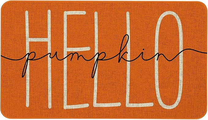 Fall Pumpkin Welcome Doormat 30x17 Inch Hello Pumpkin Front Door Mat Indoor Outdoor Entrance Floor Mats Non-Slip Washable Seasonal Autumn Thanksgiving Home Decor Rugs
