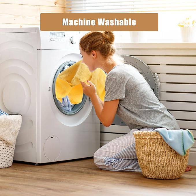 SEMAXE Bath Towel Set, 100% Cotton Absorbent Bathroom Towels with Hanging Loops and Nano-Bio Lifecycle Labels, Yellow 8 Piece Towel Set Include 2 Bath Towels, 2 Hand Towels, 4 Washcloths