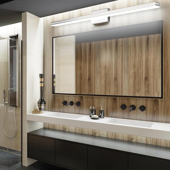 SineRise LED Modern Bathroom Vanity Light Bar (48-Inch, 3000K/4000K/6000K), Chrome Dimmable Modern Acrylic Bathroom Wall Lighting Fixtures Over Mirror