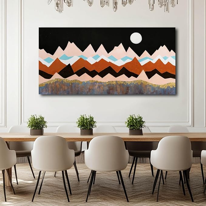 Large Mountain Wall Art Abstract Modern Wall Decor for Living Room Framed Moon Art Geometric Wall Paintings for Dining Room Kitchen 29x58 Inch