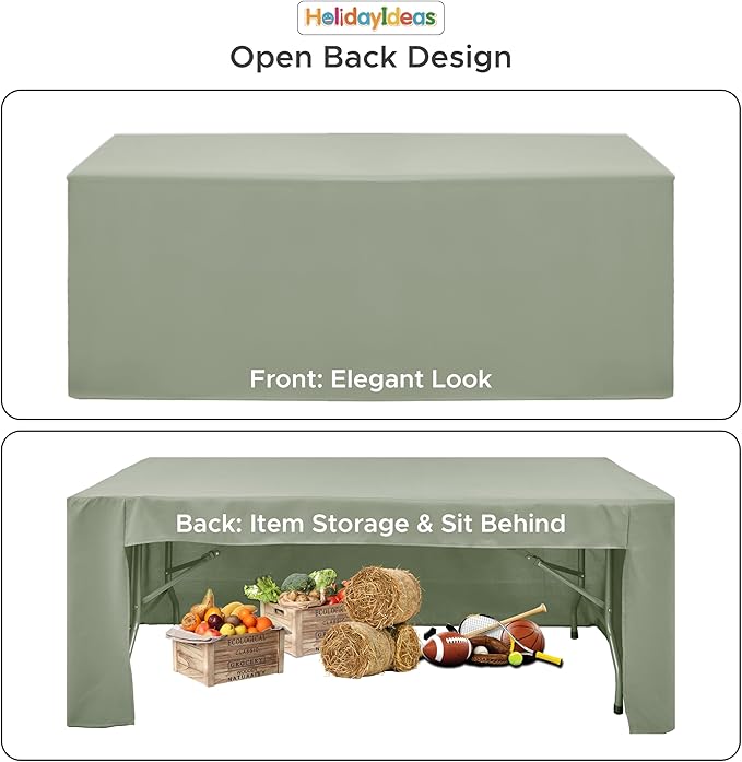 HolidayIdeas Open Back Fitted Tableclothss for 6 Foot Rectangle Table, Wrinkle Resistant Washable Table Covers 72x30 Inch for Craft Fairs, Banquets, Trade Show Display, Sage Green,4 Pcs