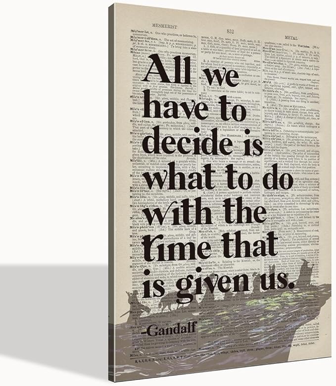 LOTR Poster, Gift for LOTR Decor, LOTR Gifts, All We Have to Decide is What to Do With The Time That is Given Us - Gandalf, Inspirational Wall Art, LOTR Canvas Prints Poster Wall Decor 24x16