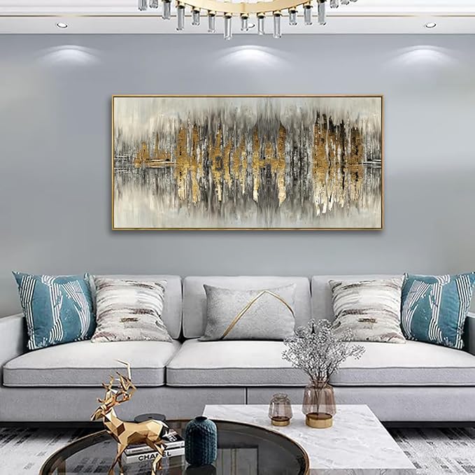 Abstract Wall Art for Living room Bedroom Framed Wall Decor Golden Wall Art Morden Inspirational Pictures Artwork 2.7cm Thick Frame,20 * 40inch