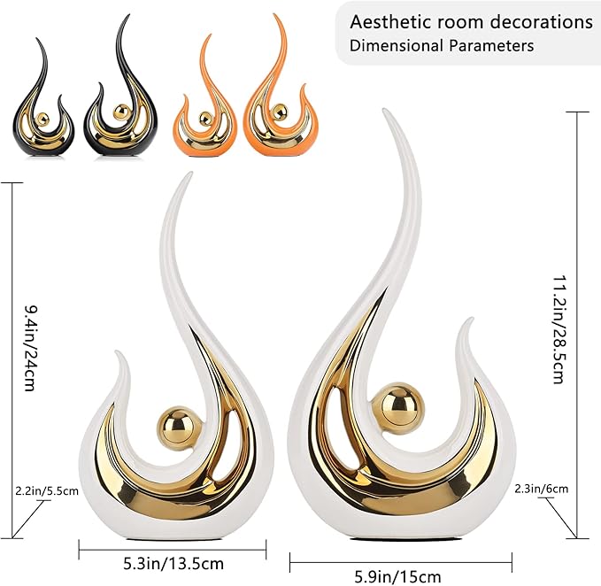 LCCCK 2-Pack Modern Abstract Art Home Decor Accent, Contemporary Statues Coffee Table Decor for Living Room, Dining Room Centerpieces, Ceramic Sculptures and Gold Knick Knacks for TV Stand Decor