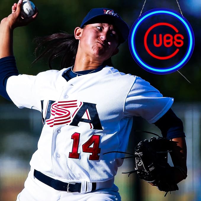 Balanar Cubs Neon Sign Baseball for Sport Club Wall Decor Baseball LED Sign Neon Light For Man Cave Garage Decoration Red Neon Sign For Bar,Dorm Room,Party DecorationGame Room Decoration