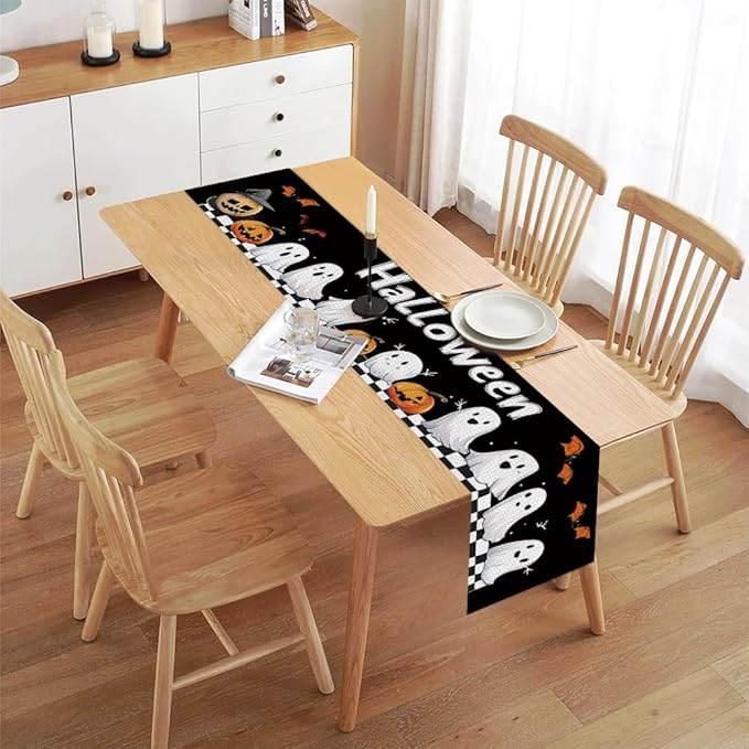 ANNA QUEEN Ghost Halloween Table Runner 13 x 72 Inch for Dining Table, Table Runner for Seasonal Autumn Kitchen Dining Table Halloween Decoration for Home Party Decor