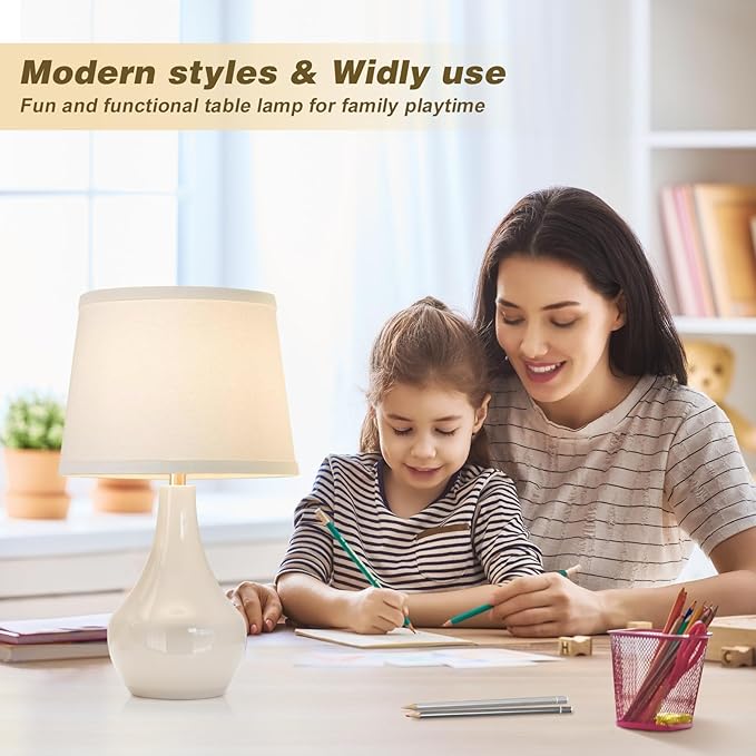 Seealle Modern Ceramic Table Lamps for Night Stands - Bedside Lamps Set of 2 for Nightstand, 19.4" White Bedroom Lamp for Living Room Cute Desk End Table Office Guest Room Dresser Rocker Swtich