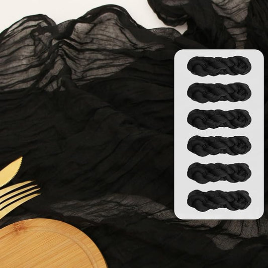 FEXIA 6 Pack Black Table Runner 35x120 Inches Gauze Rustic Farmhouse Gothic Decor for Halloween Thanksgiving First Communion Centerpiece Table Decorations (Black)
