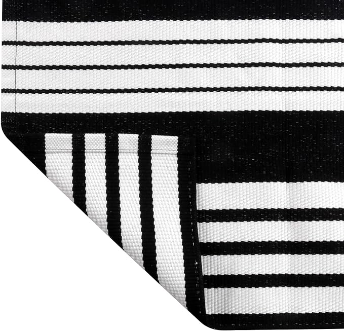 OJIA Black and White Outdoor Rug 4x6 ft Cotton Woven Patio Rug Machine Washable Front Door Mat Indoor/Outdoor Area Rugs Floor Mat for Farmhouse/Front Porch/Lawn/Living Room