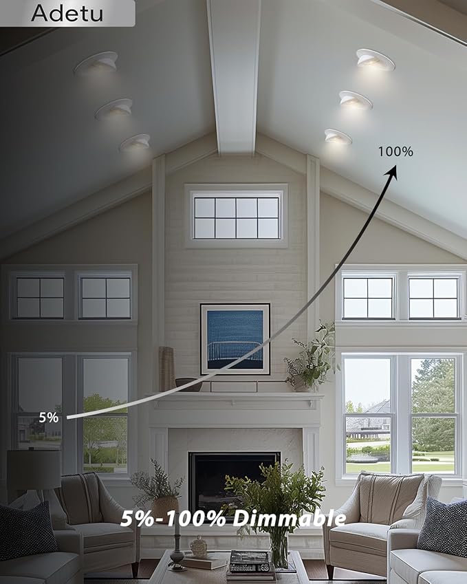 Adetu 6 Inch 360+90 Adjustable Directional Gimbal LED Recessed Lights, 5CCT Dimmable Retrofit Eyeball Can Recessed Lights with Jbox, White (6 Pack)