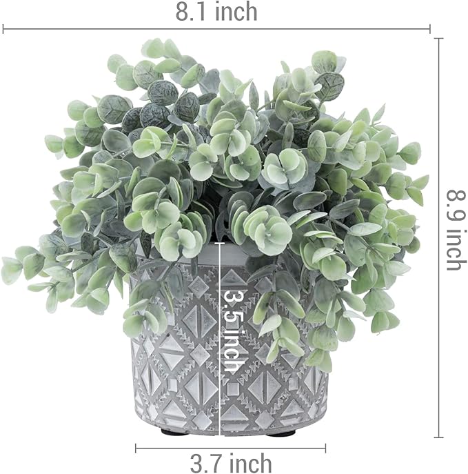 MyGift Artificial Eucalyptus Plant in Modern Gray Concrete Pots with Geometric Embossed Pattern (1, Grey)