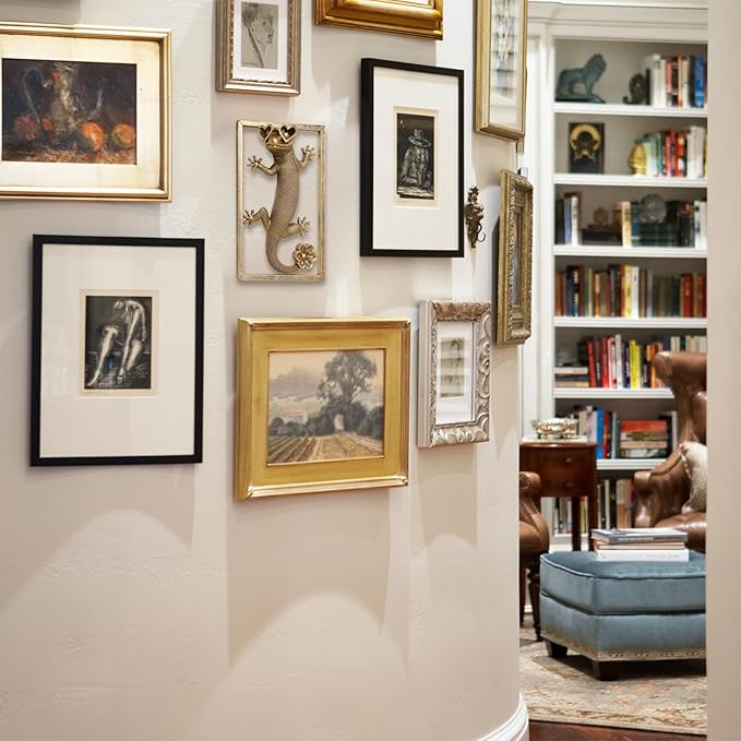 Animal Heads Wall Decor (Includes Metal Frame) Resin Animals Sculptures Head Wall Hanging Decoration Gold vintage Wall Sculpture for Living Room Bedroom Office(Lizard)