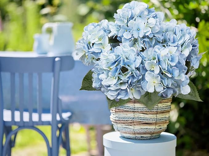 Blue Hydrangea Artificial Flowers Large Artificial Hydrangeas Silk Flowers for Home Decor Indoor Wedding Flowers Bouquets Faux Flowers Kitchen Centerpiece Table Decorations