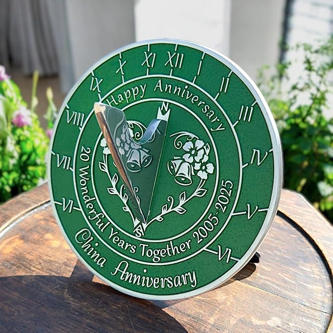 Anniversary Sundial Gift for 20th China Wedding Anniversary in 2025 - Recycled Metal Home Decor Or Garden Present Idea - Handmade in UK for Him, Her Parents Or Couples 20 Year Celebration