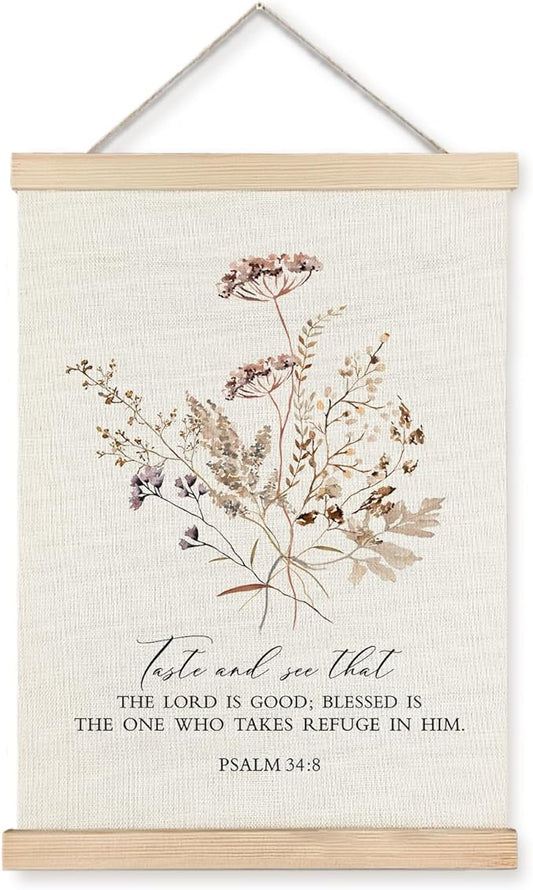 Supwhd Boho Floral Christian Wall Art with Wooden Poster Hanger, God is Good Bible Verses Posters Wall Art Decor, Christian Wall Decor for Home Room, 16x24