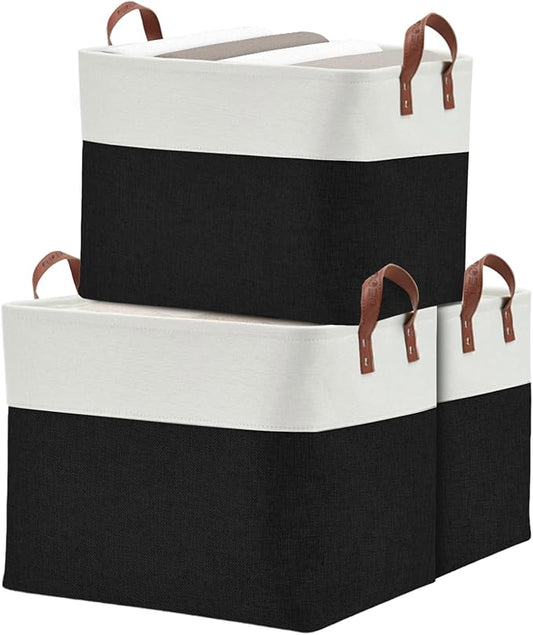 DECOMOMO Fabric Storage Basket Large Closet Storage Bins for Toys Nursery & Laundry Storage (Black & White, XXL - 3 Pack)