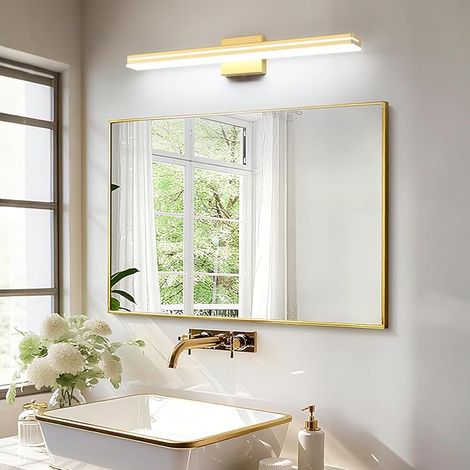 SineRise 32-Inch LED Modern Bathroom Vanity Light Bar, Gold Modern Acrylic Bathroom Wall Lighting Fixtures Over Mirror (Cool White 6000K)