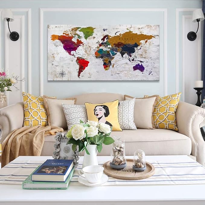 ZEYDRT Canvas Wall Art world map Wall Art for Office Living Room Home Decorations map of the world Canvas Art Wall Decor Wall Decoration Vintage Wall Decor Office for Home Bedroom Decoration