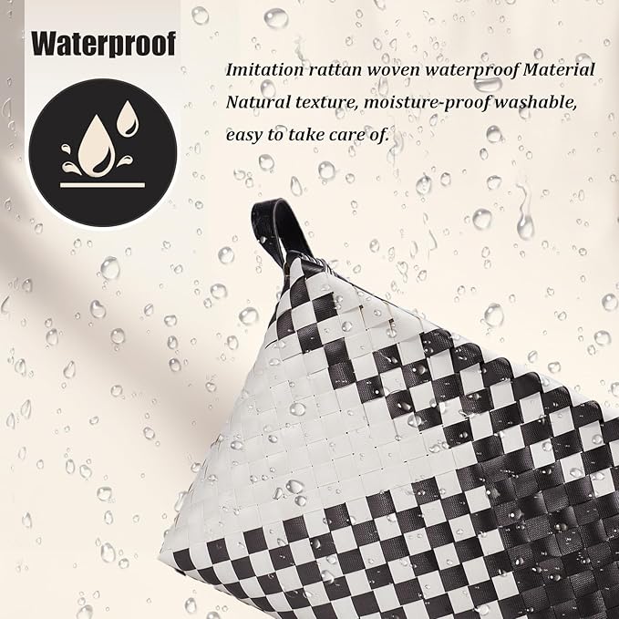 BROWNLILY Handwoven Clothes Basket Laundry Hampers Large Wicker Storage Baskets for Shelves Blankets Closet Storage Bins Car Bedroom Bathroom Organizers and Storage Bath (Pack of 4, Beige & Black)