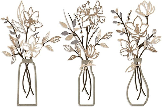 ARTINME 3 Pieces Metal Flowers Wall Arts - Rustic Farmhouse Decor Minimalist Flower Wall Decors for Living room Bathroom Kitchen Bedroom Dining Room - Housewarming Gifts (Brown)
