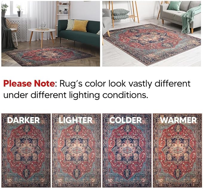 Keen Home Design 6x9 Rug - Machine Washable Area Rug with Non-Slip Backing, Ideal for Living Room, Dining Room, Bedroom - Vintage, Easy Clean, Durable, Low Pile Rug - (6' x 9')