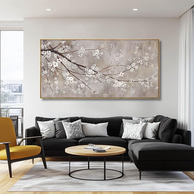 Flowers Wall Art Grey Pictures Wall Painting Large Framed Canvas Art Landscape Artwork for Dining Room Home 29"x 58" Ready to Hang