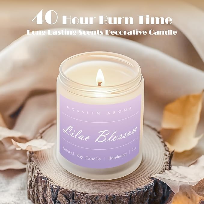 MOASITN Lilac Blossom Spring Soy Candle| Lavender,Lilac,Lemon Scented Candle for Home| Long Burning Aromatherapy Candle| Jar Candel Gift for Women,Men as Birthday,Relaxing,Housewarming Gifts| 7oz
