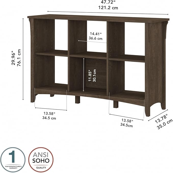 Bush Furniture Salinas 6 Cube Organizer in Ash Brown, Office Storage Solution, Home Organizer with Open Shelving, Compact Unit for Books and Supplies