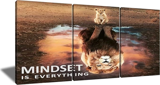 QYHART Lion Inspirational Poster Motivational Wall Art 3 Pieces Canvas Prints Artwork for Living Room Modern Home Decor Painting Pictures Stretched and Framed Ready to Hang [60''Wx 28''H]