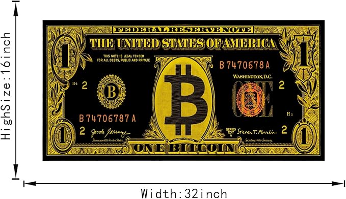 Black Golden Bitcoin Wall Art Canvas Paintings Modern Home Decor Money Artwork Vintage Nordic Western Paintings Wooden Framed Ready to Hang-32x16 inches