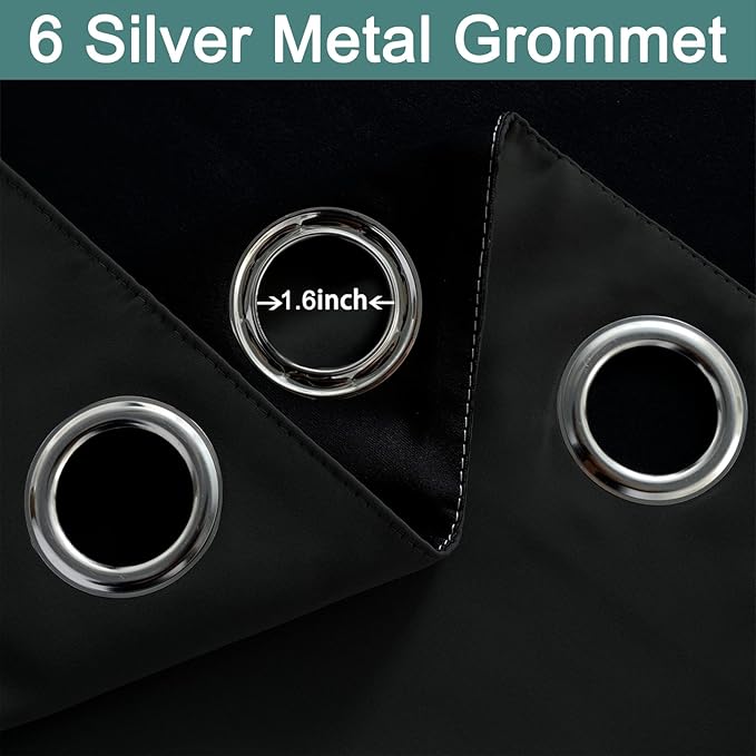 Yakamok 100% Blackout Curtains Energy Saving Thermal Insulated 2 Thick Layers Completely Blackout Drapes with Black Liner for Bedroom(42Wx84L,Black, 2 Panels)