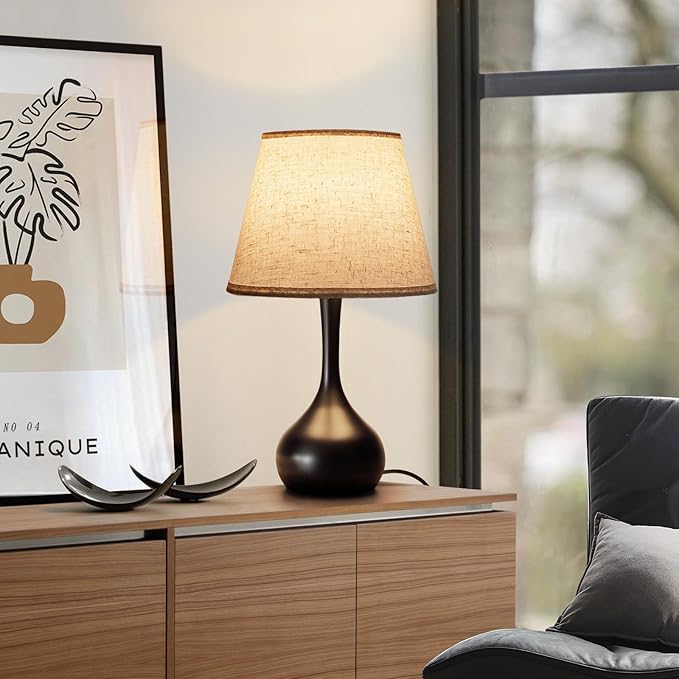 ONEWISH Touch Bedside Lamp Set of 2, Farmhouse 3-Way Dimmable Table Lamps for Nightstand with Fabric Shade, Desk Lamp for Reading, Bedroom, Livingroom, Office