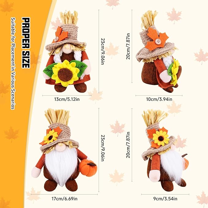 2pcs Fall Gnomes Plush Decorations for Home, Cute Thanksgiving Gnomes Plush Pumpkin Maple Leaves Fall Gnome Set Home Indoor Table Tiered Tray Decor, Thanksgiving Harvest Autumn Holiday Decoration Gift
