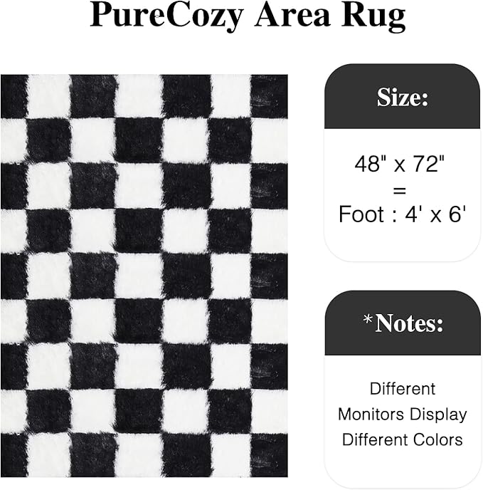 Checkered Rug 4x6 for Living Room, Black and White Modern Shag Rug Super Soft Washable Fluffy Rugs Indoor Fuzzy Carpet for Bedroom Home Dorm Aesthetic Decor
