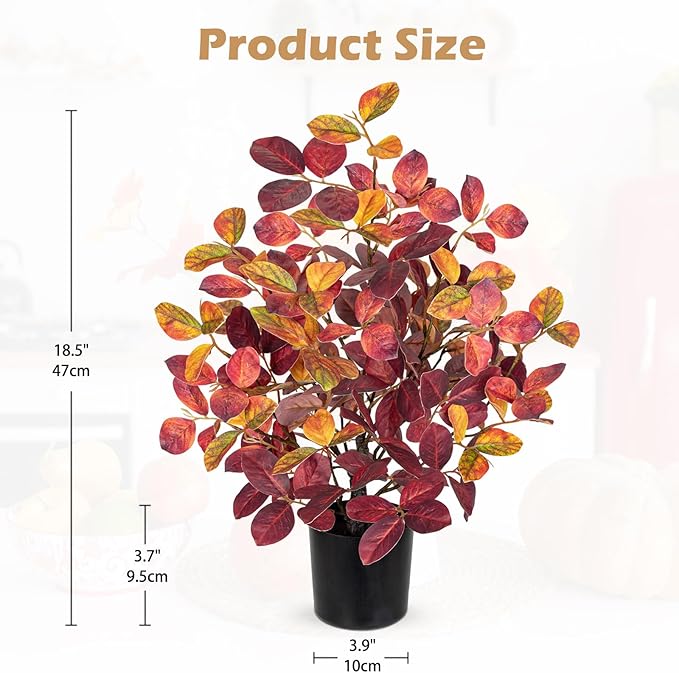 Briful 18.5" Fake Fall Eucalyptus Tree in Black Pot, Autumn Small Artificial Tree with Realistic Red Orange Leaves Faux Plants Indoor for Home Office Room Tabletop Mantel Thanksgiving Decor