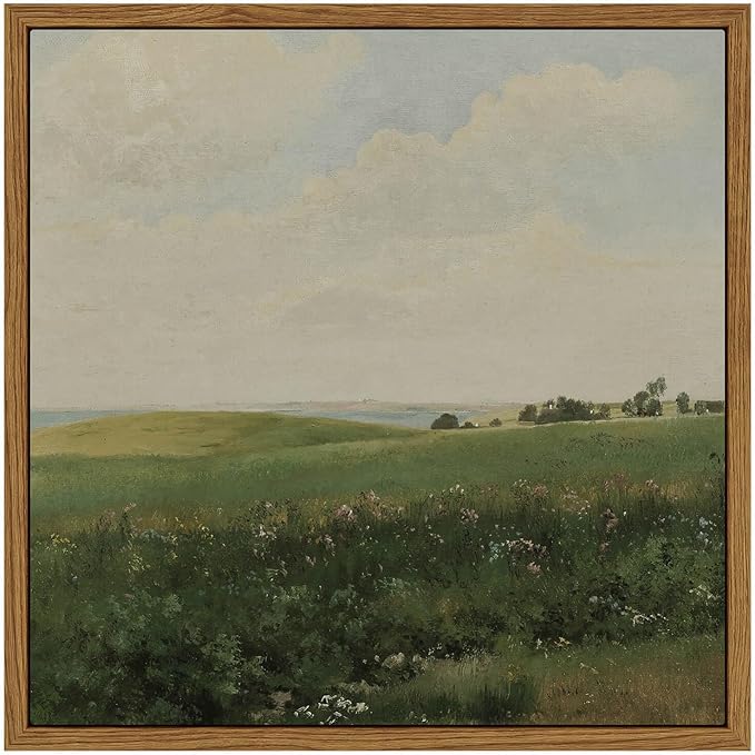 InSimSea Square Framed Canvas Wall Art, Farmhouse Vintage Grassland Painting Prints, Scenic Artwork for Living Room, Bedroom, Bathroom Decor, 10"x10"