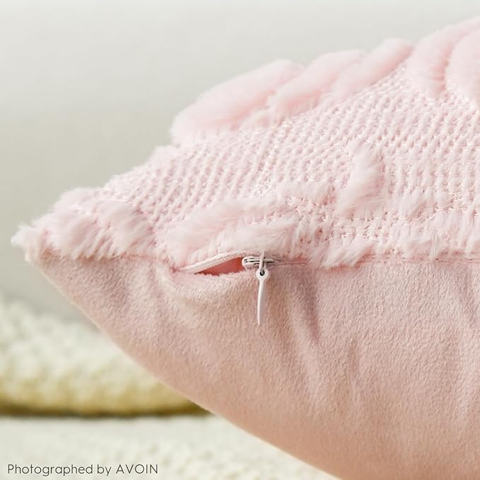 AVOIN colorlife Fall Pumpkin Pink Throw Pillow Covers, 16 x 16 Inch Seasonal Autumn Thanksgiving Harvest Decoration Soft Plush Faux Fur Jacquard Cushion Case Decoration for Sofa Couch Set of 2