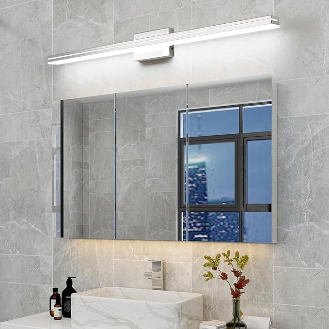 SineRise LED Modern Bathroom Vanity Light Bar (40-Inch, 3000K/4000K/6000K), Chrome Dimmable Modern Acrylic Bathroom Wall Lighting Fixtures Over Mirror