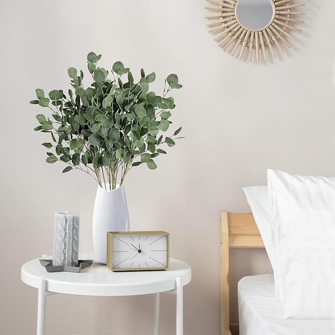 Sggvecsy 6 Pcs Eucalyptus Leaves Artificial Eucalyptus Stems Long Silver Dollar Leaves Faux Leaf Branches Fake Silk Eucalyptus for Spring Summer Home Festival Thanksgiving Christmas Decor (Green)