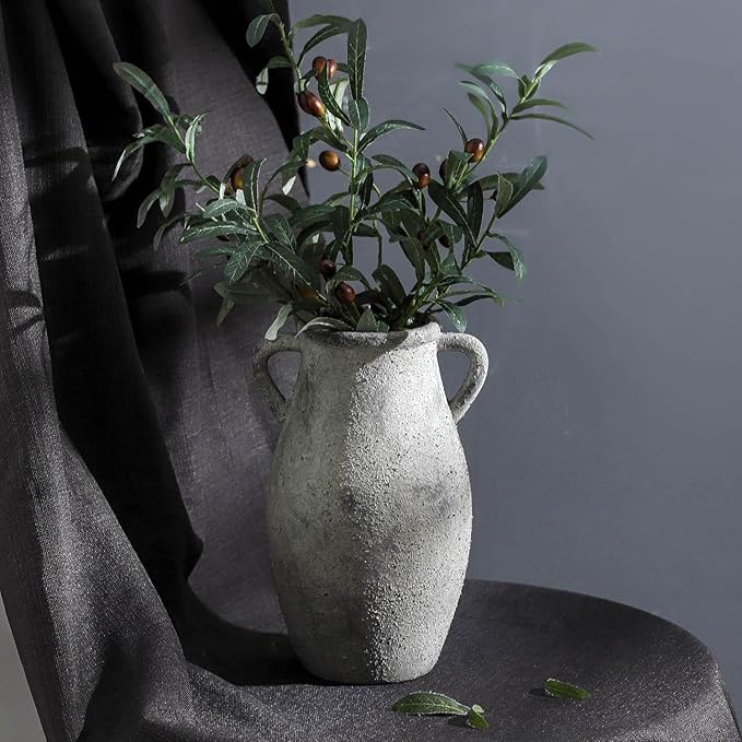 Large Ceramic Rustic Vase,11.3 inch Tall Farmhouse Flower Vase with 2 Handles for Home Decor, Living Room Entryway Table Centerpiece Decor