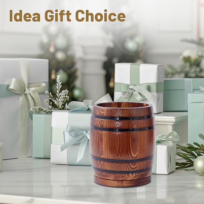 360° Rotating Wooden Utensil Holder, Wine Barrel-Shaped Utensil Crock for Kitchen Counter, Large Capacity Cooking Utensil Organizer & Spoon/Spatula Holder, Rustic Farmhouse Decor & Accessory