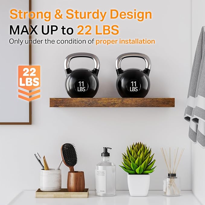 BAYKA Floating Shelves Bathroom for Wall – Shelf Over Toilet Farmhouse Rustic Wood for Bedroom, Kitchen, or Living Room Decor Organization, Fall Bathroom Decor Shelves – Rustic Brown, Set of 3