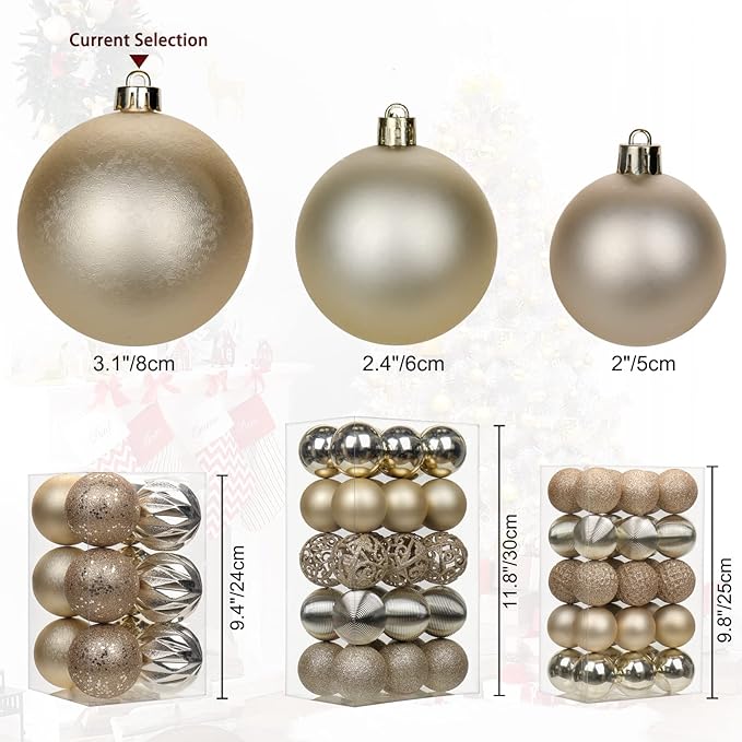 12PCS 3.15" Christmas Ball Ornaments Shatterproof Champagne Christmas Tree Decorations Xmas Tree Balls Halloween Ornaments Décor