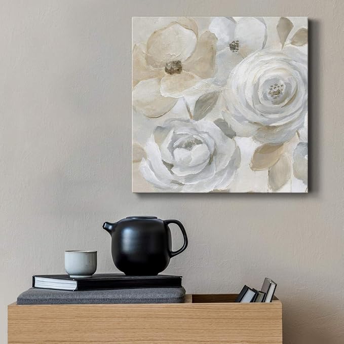 Square Premium Gallery Wrapped Canvas Flower Multicolor Wall Art Abstract Floral Romance Modern Pictures Print for Home Office, Ready to Hang